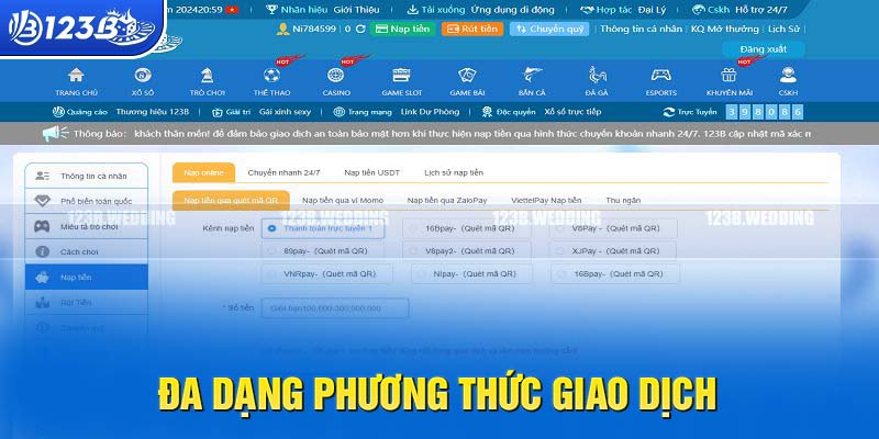 Đa dạng hình thức rút tiền 123B được cập nhật